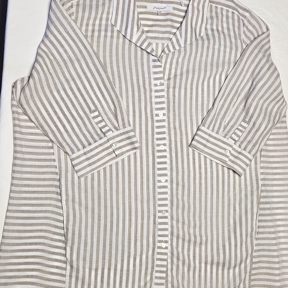Foxcroft Beige and White Striped Blouse. Size 24W